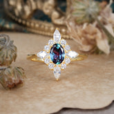 4 Prong Vintage 1 Carat Oval Cut Cluster Alexandrite Engagement Ring