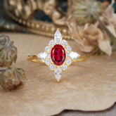 4 Prong Vintage 1 Carat Oval Cut Cluster Ruby Engagement Ring