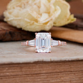 3 Carat Emerald Cut Moissanite Ring Three Stone Engagement Ring