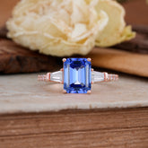 3 Carat Emerald Cut Sapphire Ring Three Stone Engagement Ring