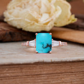 3 Carat Emerald Cut Turquoise Ring Three Stone Engagement Ring