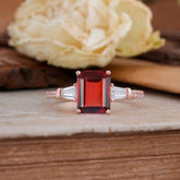 3 Carat Emerald Cut Garnet Ring Three Stone Engagement Ring