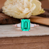 3 Carat Emerald Cut Emerald Ring Three Stone Engagement Ring