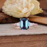 3 Carat Emerald Cut Alexandrite Ring Three Stone Engagement Ring