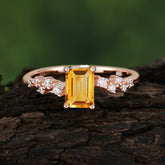 1CT Emerald Cut Citrine Wedding Band Half Eternity Dainty Stacking Engagement Ring