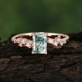 1CT Emerald Cut Moss Agate Wedding Band Half Eternity Dainty Stacking Engagement Ring