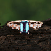 1CT Emerald Cut Alexandrite Wedding Band Half Eternity Dainty Stacking Engagement Ring