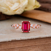 1CT Emerald Cut Ruby Half Eternity Dainty Stacking Engagement Ring