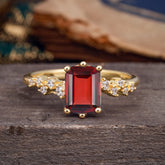 2 Carat Emerald Cut Garnet Wedding Ring Classic Side Stone Promise Ring