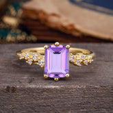 2 Carat Emerald Cut Amethyst Wedding Ring Classic Side Stone Promise Ring
