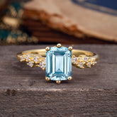 2 Carat Emerald Cut Aquamarine Wedding Ring Classic Side Stone Promise Ring
