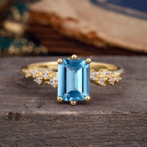 2 Carat Emerald Cut Aquamarine Wedding Ring Classic Side Stone Promise Ring