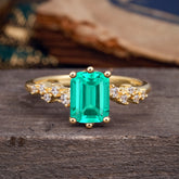 2 Carat Emerald Cut Emerald Wedding Ring Classic Side Stone Promise Ring