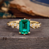 2 Carat Emerald Cut Emerald Wedding Ring Classic Side Stone Promise Ring