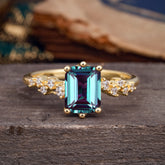 2 Carat Emerald Cut Alexandrite Wedding Ring Classic Side Stone Promise Ring