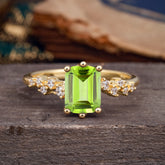 2 Carat Emerald Cut Peridot Wedding Ring Classic Side Stone Promise Ring