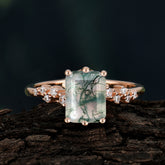 Timeless 3 Carat Emerald Cut Moss Agate Engagement Ring
