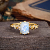 6 Prong Timeless 3 Carat Emerald Cut Moonstone Engagement Ring