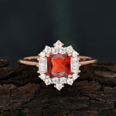 Princess Cut Garnet Engagement Ring Brilliant Cluster Ring