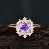 Purple Amethyst Cluster Ring – Princess Cut Elegance