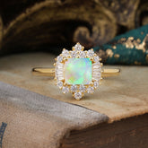 Dreamy Opal Princess Cut Engagement Ring in Cluster Setting