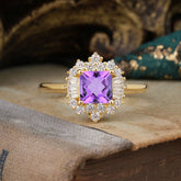 Purple Amethyst Cluster Ring – Princess Cut Elegance