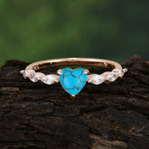 Unique Heart Shaped Turquoise Engagement Ring Cute Pave Promise Ring