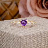 Unique Heart Shaped Amethyst Engagement Ring Cute Pave Promise Ring