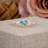 Unique Heart Shaped Aquamarine Engagement Ring Cute Pave Promise Ring