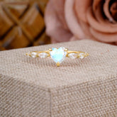 Unique Heart Shaped Moonstone Engagement Ring Cute Pave Promise Ring
