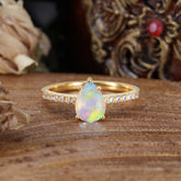 1.25 Carat 14K White Gold Pear Cut Classic Anniversary Ring for Girlfriend Opal