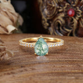 1.25 Carat Pear Cut Classic Green Emerald Anniversary Ring for Girlfriend Moss Agate