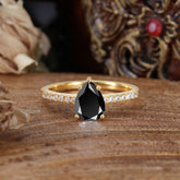 1.25 Carat 14K White Gold Pear Cut Classic Anniversary Ring for Girlfriend Black Onyx