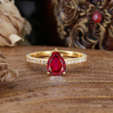 1.25 Carat 14K White Gold Pear Cut Classic Anniversary Ring for Girlfriend Ruby
