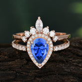 1.5 Carat Pear Shaped Sapphire Engagement Ring Classic Wedding Ring Set
