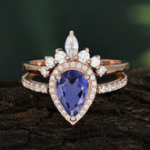 1.5 Carat Pear Shaped Tanzanite Engagement Ring Classic Wedding Ring Set