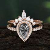 1.5 Carat Pear Shaped Black Rutilated Quartz Engagement Ring Classic Wedding Ring Set