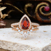 1.5 Carat Pear Shaped Garnet Engagement Ring Classic Wedding Ring Set