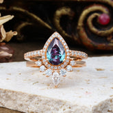 1.5 Carat Pear Shaped Alexandrite Engagement Ring Classic Wedding Ring Set