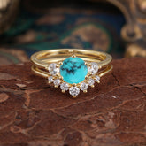 1 Carat Round Cut Turquoise Engagement Ring Set Classic Wedding Ring