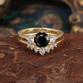 1 Carat Round Cut Black Onyx Engagement Ring Set Classic Wedding Ring