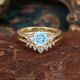 1 Carat Round Cut Aquamarine Engagement Ring Set Classic Wedding Ring