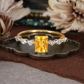 1CT Emerald Cut Citrine Half Eternity Stacking Wedding Band Ring