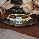 1CT Emerald Cut Moss Agate Half Eternity Stacking Wedding Band Ring