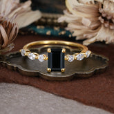 1CT Emerald Cut Black Onyx Half Eternity Stacking Wedding Band Ring