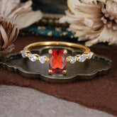 1CT Emerald Cut Garnet Half Eternity Stacking Wedding Band Ring