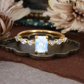 1CT Emerald Cut Moonstone Half Eternity Stacking Wedding Band Ring