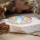 1 Carat Oval Cut 4 Prong Classic Opal Nature Inspired Engagement Ring
