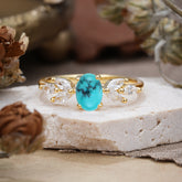 1 Carat Oval Cut 4 Prong Classic Turquoise Nature Inspired Engagement Ring