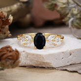1 Carat Oval Cut 4 Prong Classic Black Onyx Nature Inspired Engagement Ring